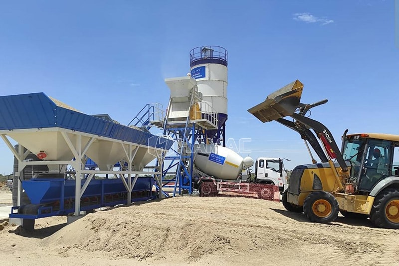HZS35 stationary concrete batching plant works in Piura, Peru