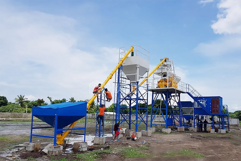 HZS50 hoisting hopper type concrete batching plant works in Cebu, Philippines