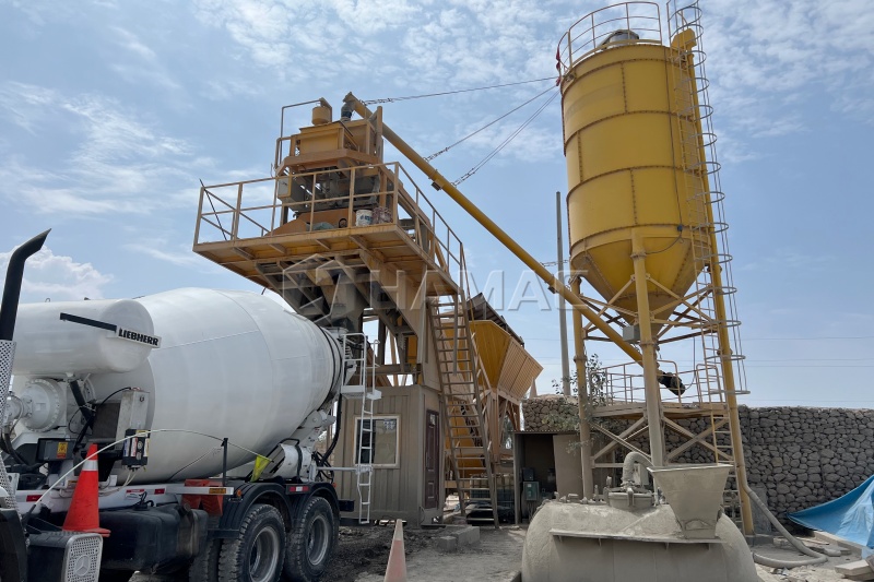 Mobile concrete batching plant supplying concrete for bridge piers